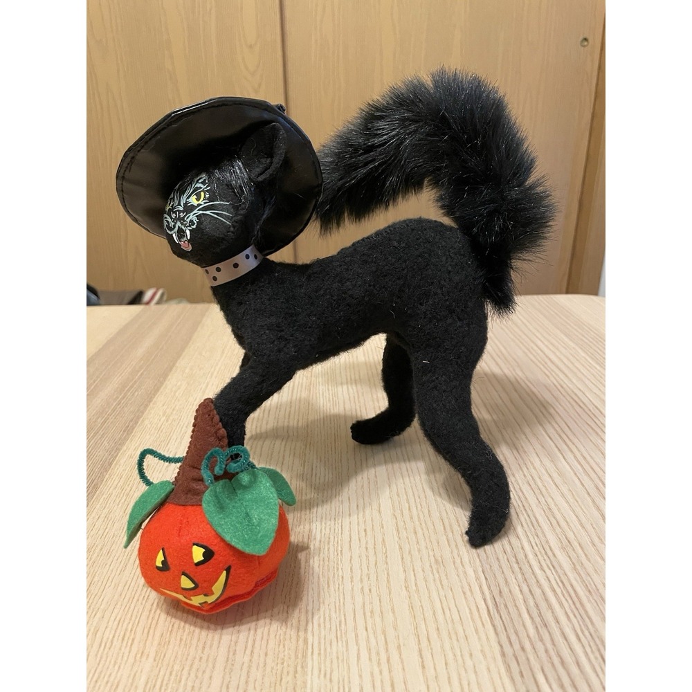 Annalee Dolls Scaredy Cat 6" Halloween Felt Cat Pumpkin Hissing Hand Painted - Picture 2 of 6